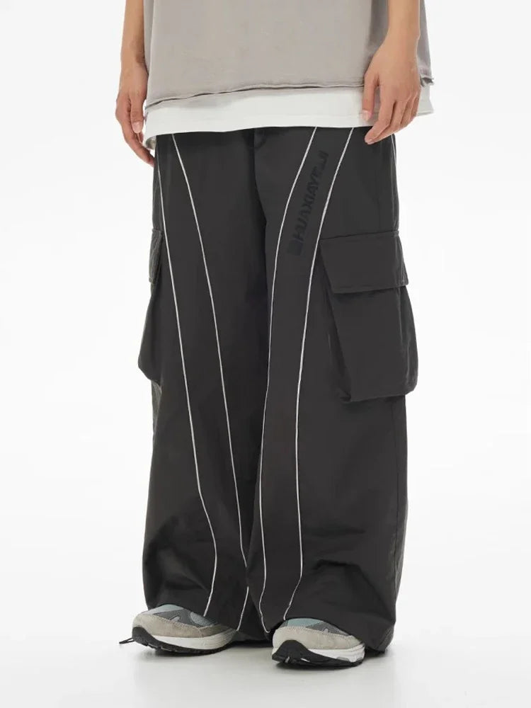 Bonsir Baggy Wide Leg Cargo Pants Men Oversize gray Cargo Trousers Male Loose Casual Sweatpants Streetwear Hip Hop