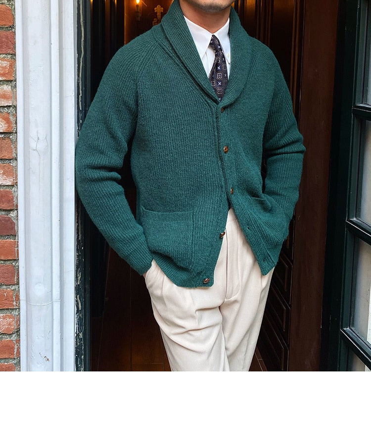 Bonsir Fall lapel Sweater Cardigan Men Knitting Pocket Sweaters Winter Warm Coat Men Single Breasted Top Cardigan Sexy Pleated Sweater