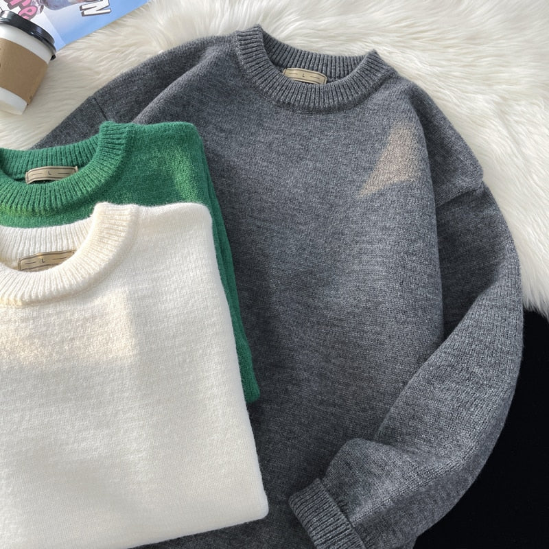sanyamk Mens Solid Harajuku Warm Knitted Sweaters Pullover Men Vintage 15 Colors Winter Sweater Male Japanese Wool Sweater