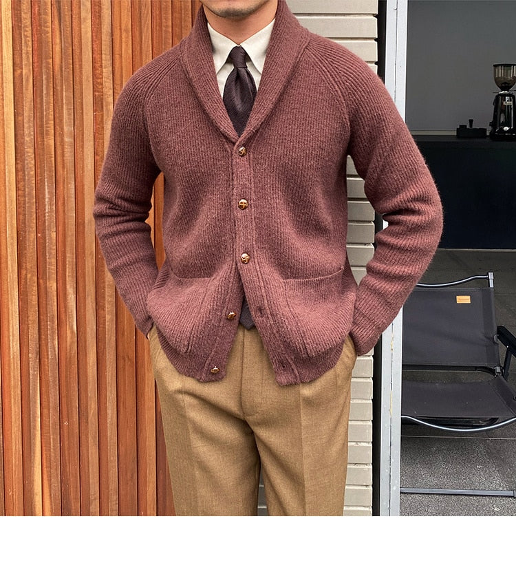 Bonsir Fall lapel Sweater Cardigan Men Knitting Pocket Sweaters Winter Warm Coat Men Single Breasted Top Cardigan Sexy Pleated Sweater