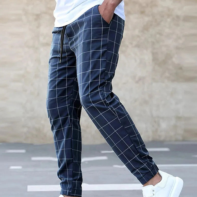 BONSIR - Autumn Minimalist Fashion Trend Plaid Hoodie Versatile Casual Drawstring Contrast Loose Fitting Men's Temperament Pants