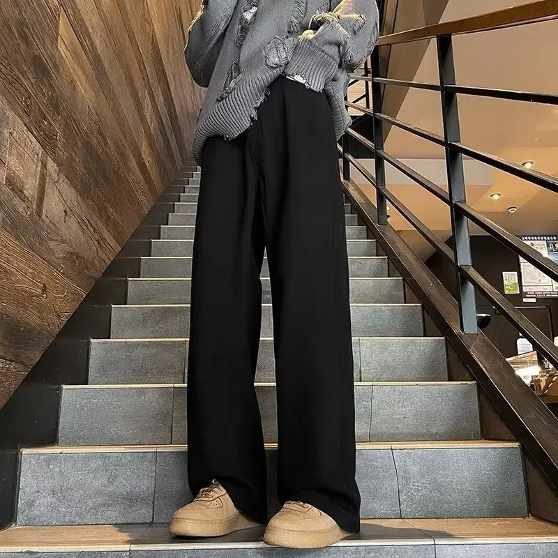 sanyamk Autumn New Men's Jeans Loose-fit Straight-leg Pants Hong Kong Style Casual Fashion Solid Color Bell Bottoms For Men Women