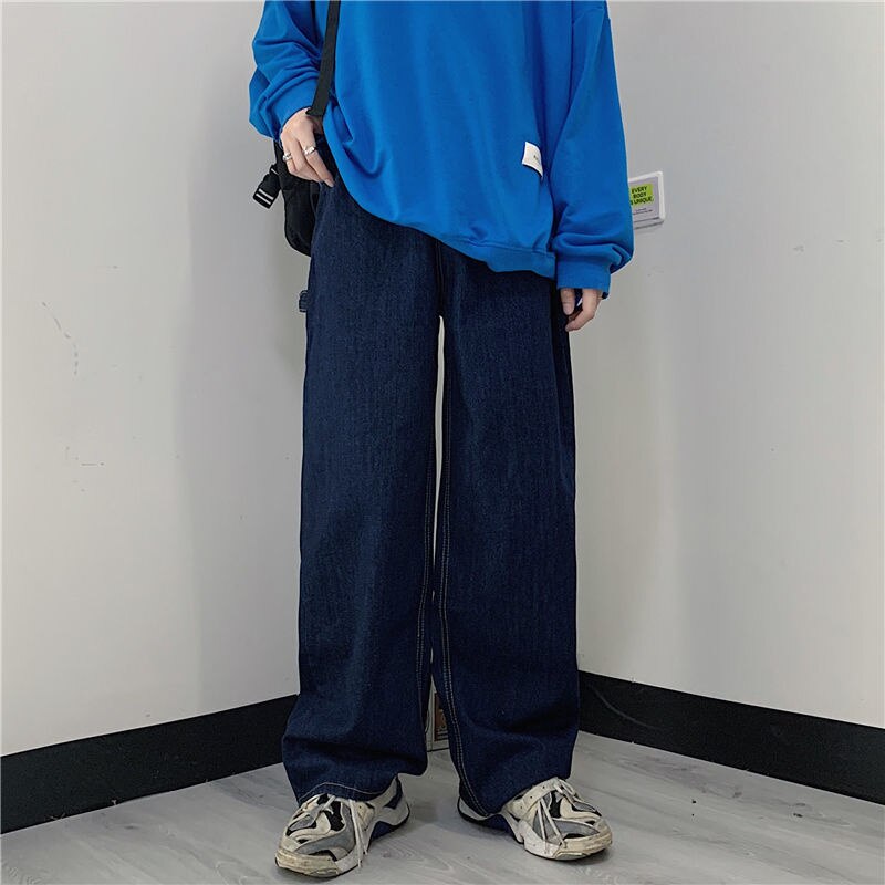 sanyamk Blue Baggy Jeans Men Fashion Casual Wide Leg Jeans Men Streetwear Korean Loose Hip Hop Straight Denim Pants Mens Trousers S-XL