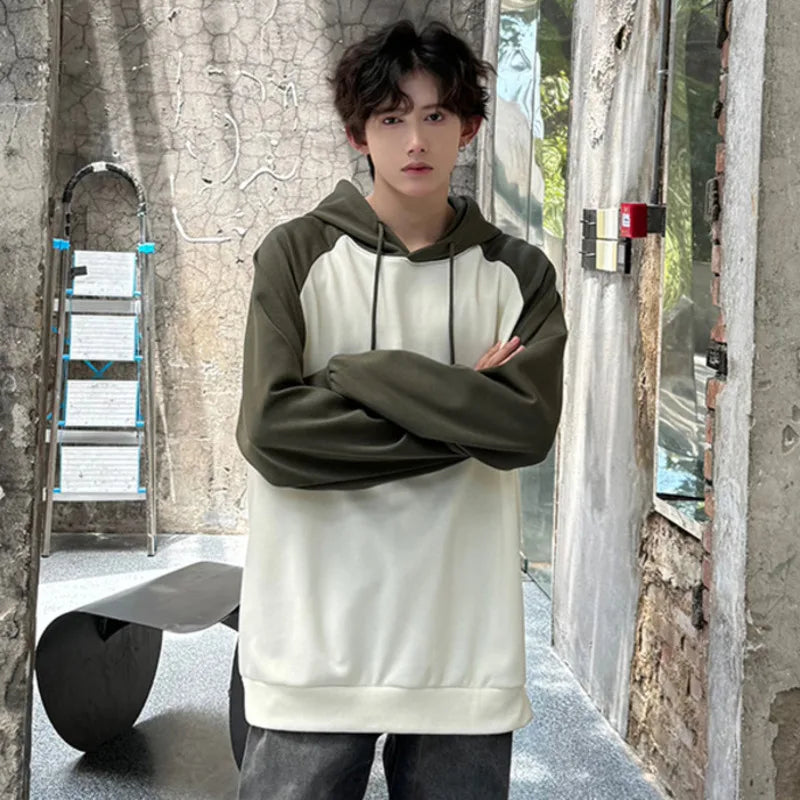 sanyamk - New Trendy Men's Hoodies Hooded Drawstring Patchwork Contrast Color Pullover Male Casual Sweatshirts Minimalist 9C7123