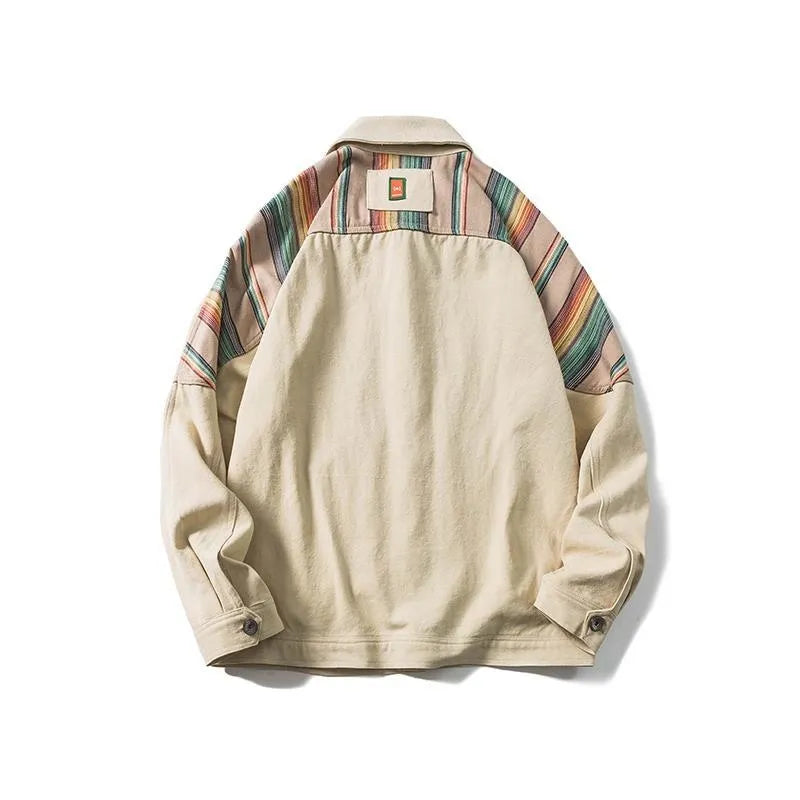 sanyamk Hip Hop Color Block Patchwork Denim Jacket Men Striped Jacket Casual Autumn Sping Harajuku Vintage Cargo Jacket Coats