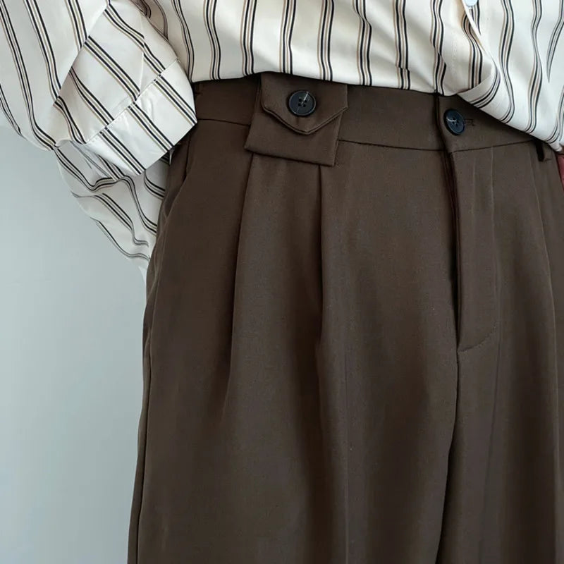 sanyamk Brown Suit Pants Men Fashion Social Mens Dress Pants Korean Loose Casual Straight Trousers Mens Office Formal Pants M-3XL