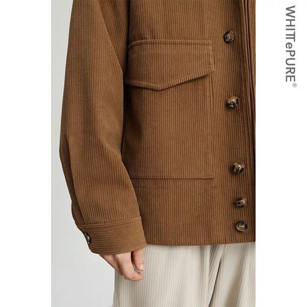 sanyamk Spring Autumn New Corduroy Casual Jacket Men's Retro All-match Student Korean Style Trendy Coat Men's Youth Outwear Black