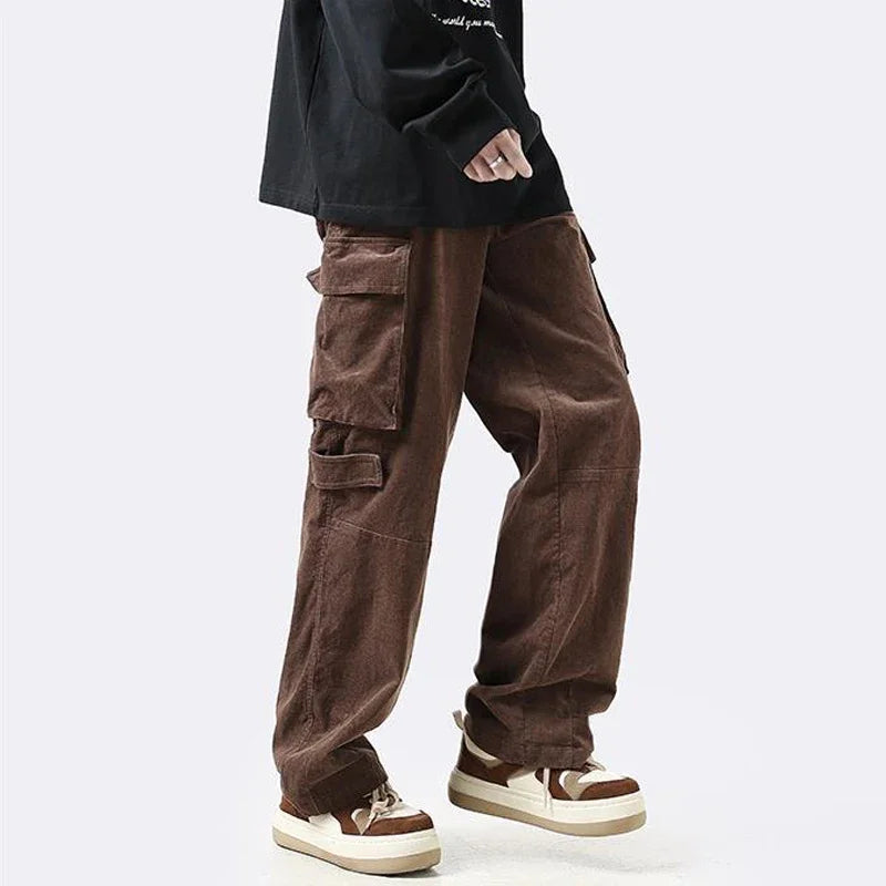 Bonsir Vintage Cargo Pants for Men Retro Black Cargo Trousers Male Pockets Loose Casual Oversize Japanese Streetwear Hip Hop