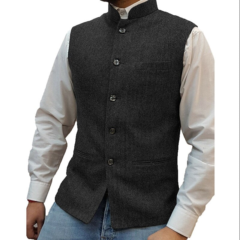 sanyamk Casual Sleeveless Single Breasted Vest Blazers Mens Vintage Solid Stand Collar Suit Cardigan Men Autumn Formal Fashion Outerwear