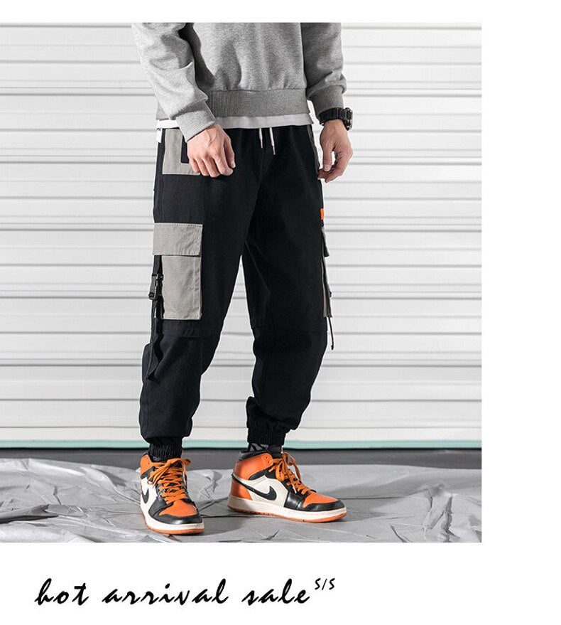 sanyamk Patchwork Big Pocket Cargo PantsStreetwear Harem Pants Men Overalls Mens Baggy Harajuku Hip Hop Trousers Casual Track Pant