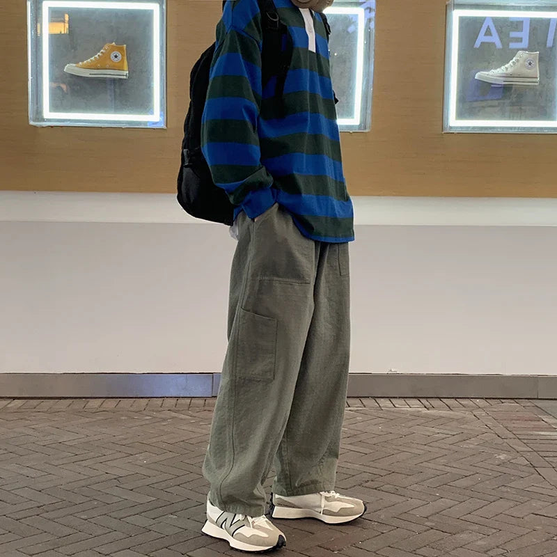 sanyamk - Casual Pants Men Oversized Loose Cargo Pants Streetwear Japanese Style Harajuku Drawstring Hombre Tooling Trousers