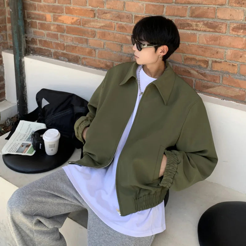 sanyamk Autumn Short Jacket Men Slim Fashion Green Black Casual Jacket Men Streetwear Korean Loose Bomber Jackets Mens Outwear M-2XL