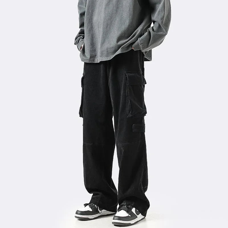 Bonsir Vintage Cargo Pants for Men Retro Black Cargo Trousers Male Pockets Loose Casual Oversize Japanese Streetwear Hip Hop