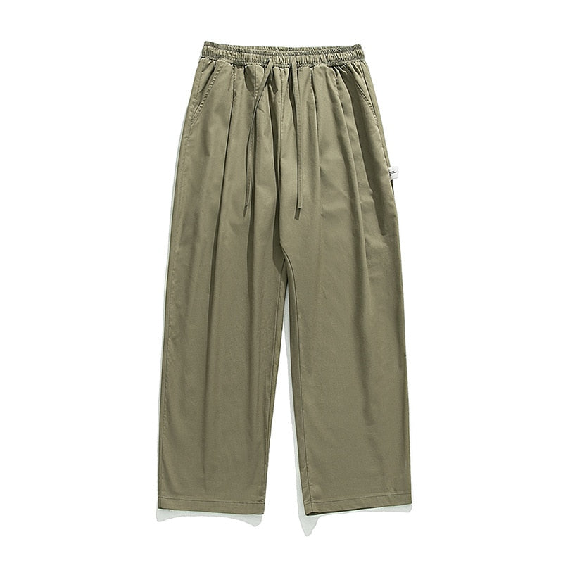 Bonsir Men's Casual Wied Leg Pants Oversize Cotton Trousers Solid Color Vintage Fashion Men Jogging Loose Pants Korean Streetwear