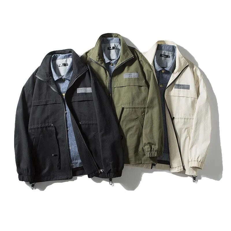sanyamk Men Fake Two Pieces Denim Patchwork Jacket Jeans Spliced Sashes Contrast Casual Jacket Coat Retro Zip Closure Coat Plus Size