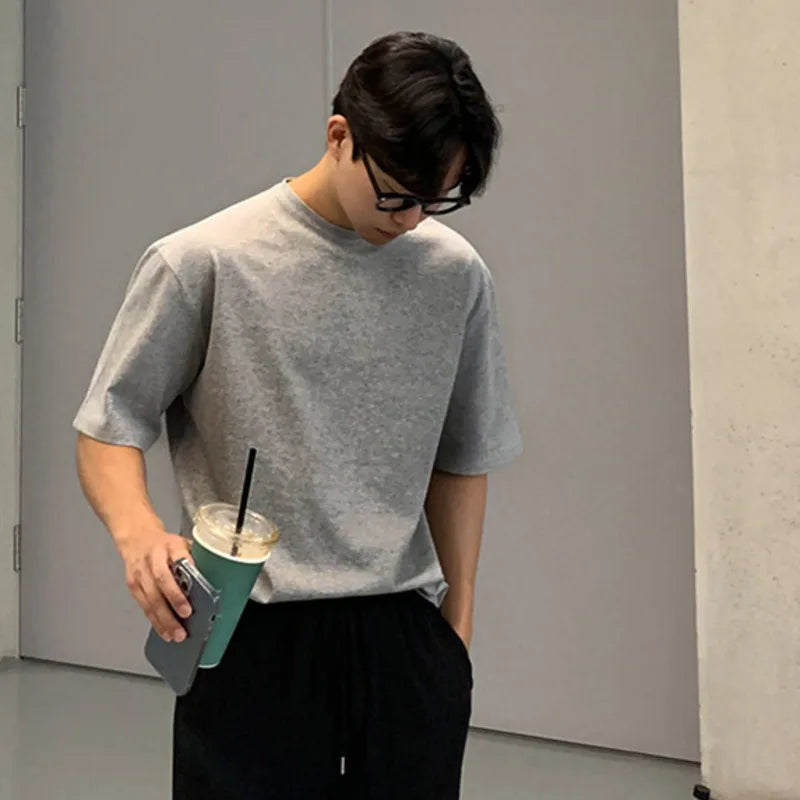 sanyamk - Summer Men's Casual T-shirts Round Neck Short Sleeve Male Tops Solid Color Pullover Clothing New Fashion 2024 9C6241