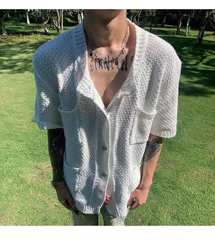 Bonsir Autumn Knitted Popular Sweater Men's Cardigan Short Sleeve New Fashion Solid Color Simple Thin Coats Unisex Clothes M-2XL