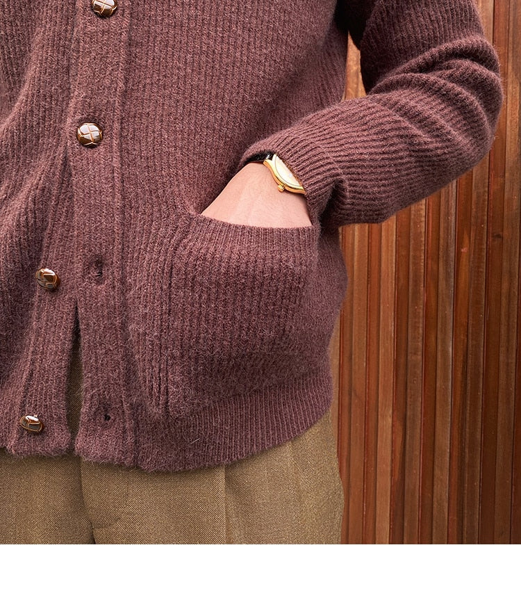 Bonsir Fall lapel Sweater Cardigan Men Knitting Pocket Sweaters Winter Warm Coat Men Single Breasted Top Cardigan Sexy Pleated Sweater