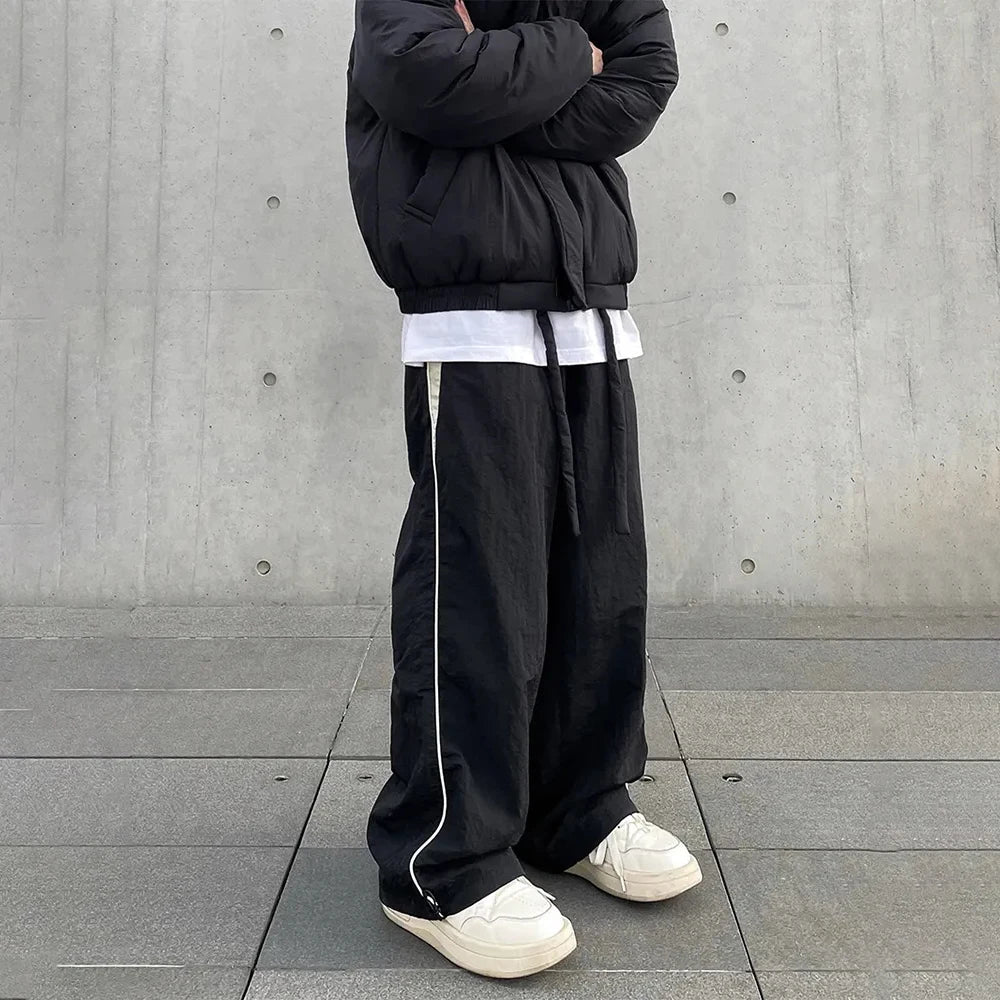 Bonsir Baggy Pants for Men Parachute Vintage Oversize Joggers Harajuku Streetwear Sweatpants Black Wide Leg Trousers Male
