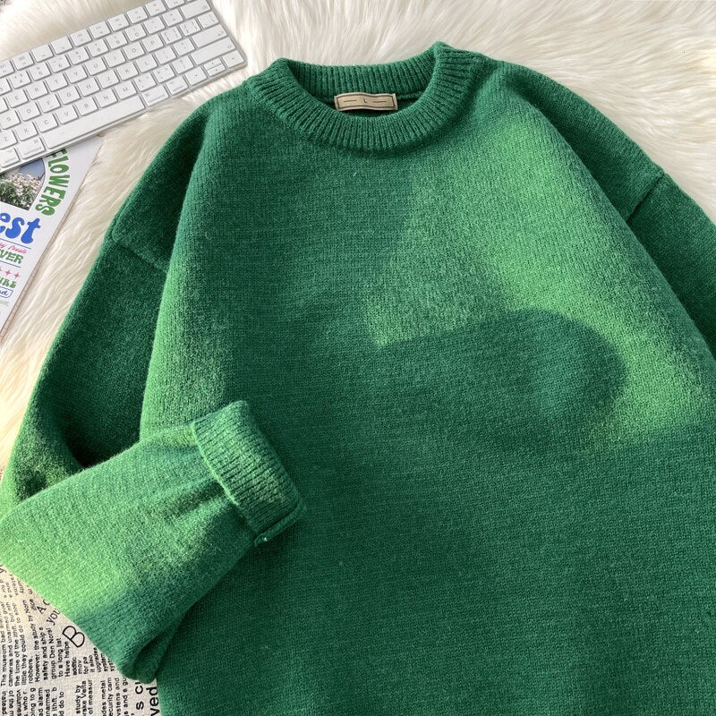 sanyamk Mens Solid Harajuku Warm Knitted Sweaters Pullover Men Vintage 15 Colors Winter Sweater Male Japanese Wool Sweater