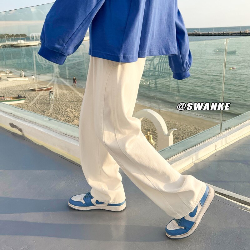 sanyamk Spring Summer New Casual Jeans Men Fashion Straight Loose Jean Pants Neutral Streetwear Solid All-match Wide-leg Trousers