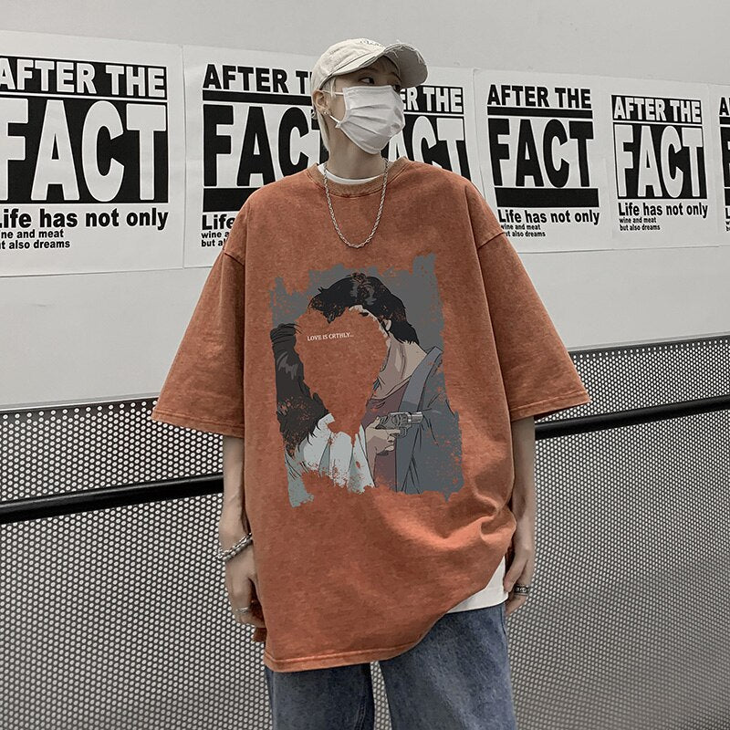 sanyamk Heart Printed Summer Vintage T-shirt for Men New Graphic Letter T Shirts Streetwear Harajuku Oversized 5XL