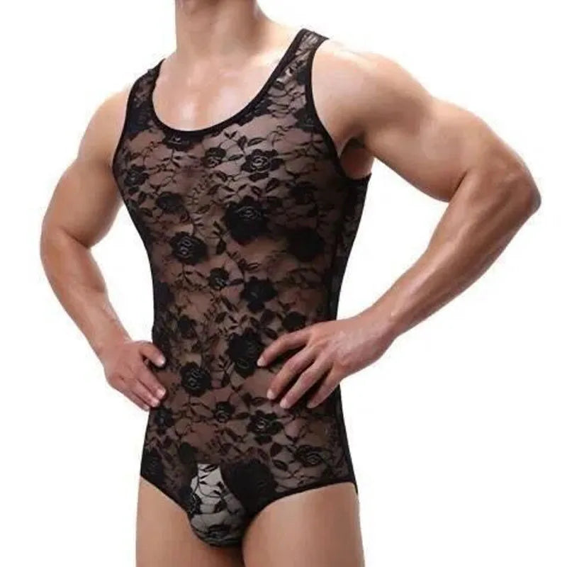 sanyamk Comfortable Men's Homewear Summer New Lace Sleeveless Bottoming Shirt Men's Fashion Sheer Thin Style Undershirt