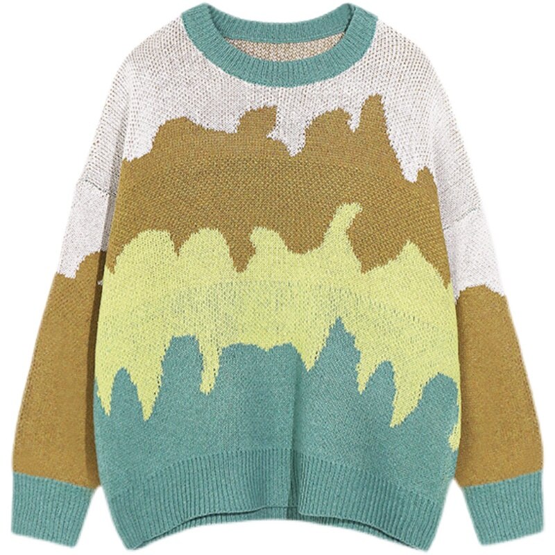 sanyamk Winter sweater for men Lazy in autumn plain night style color blocked round neck fashion Japanese loose knit sweater men's ins
