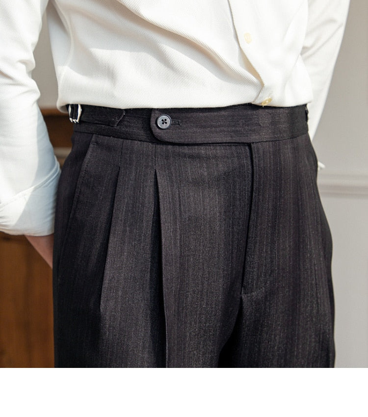 sanyamk High Waist Business Dress Pants Men Ankle Length Office Social Slim Fit Suit Pant Classic Streetwear Trousers Pantalones Hombre