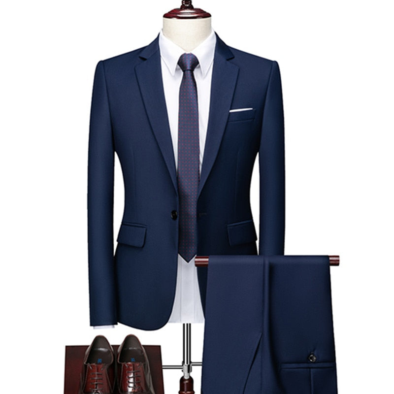 Men's Suit 2 Piece Set Blazers Pants Classic Business Gentleman Formal Groom Wedding Dress Plus Size High Quality Suit 6XL