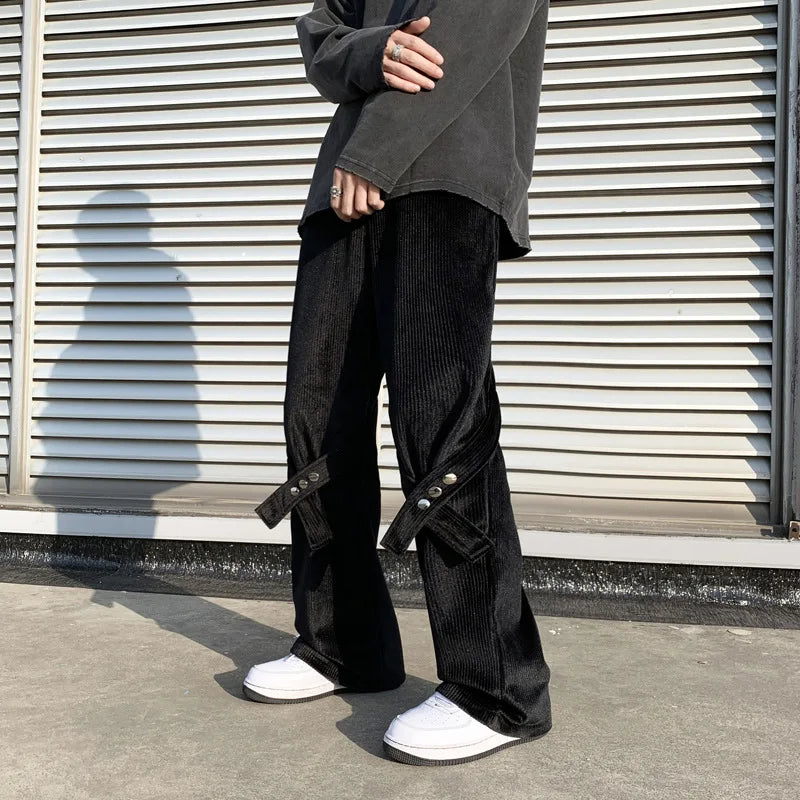sanyamk Corduroy Cargo Pants Men Streetwear Black Cargo Trousers Male Hip Hop Harajuku Brown Loose Japanese Vintage Korean
