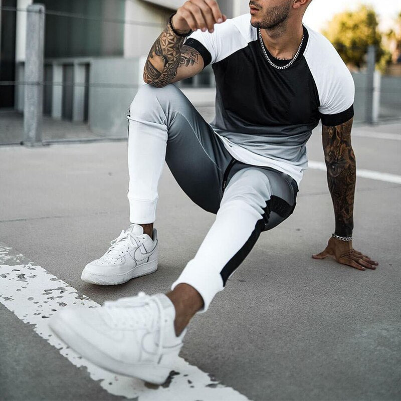 Bonsir Autumn Sweatsuits Men Tracksuit Slim Long Sleeve Zip-up Hooded Sweatshirt And Pants Suits Mens Gradient Fashion Two Piece Sets