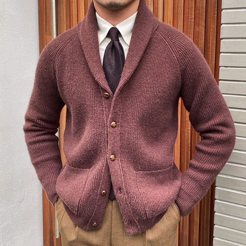 Bonsir Fall lapel Sweater Cardigan Men Knitting Pocket Sweaters Winter Warm Coat Men Single Breasted Top Cardigan Sexy Pleated Sweater