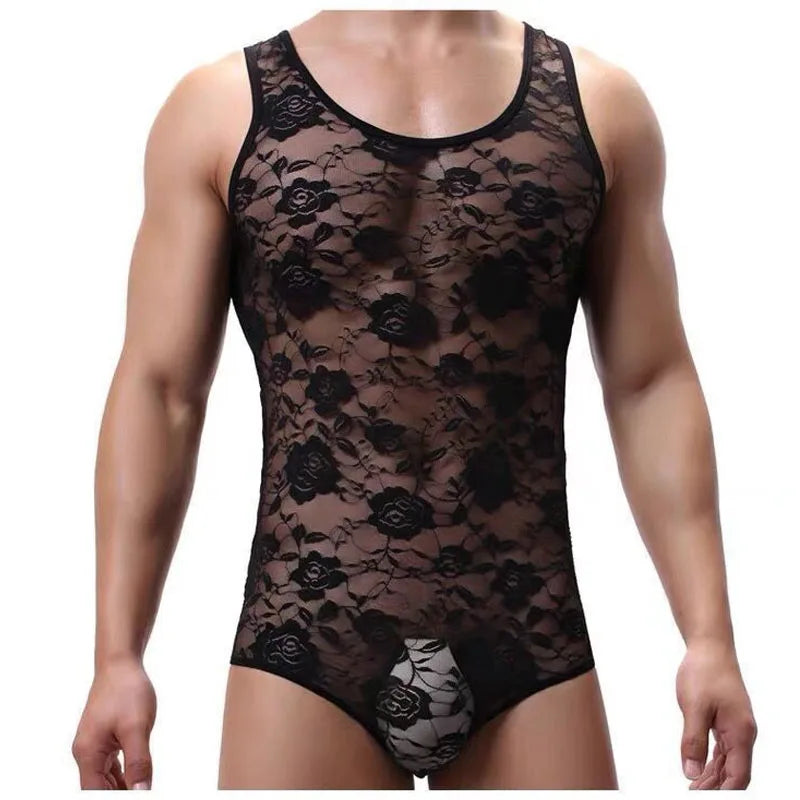 sanyamk Comfortable Men's Homewear Summer New Lace Sleeveless Bottoming Shirt Men's Fashion Sheer Thin Style Undershirt