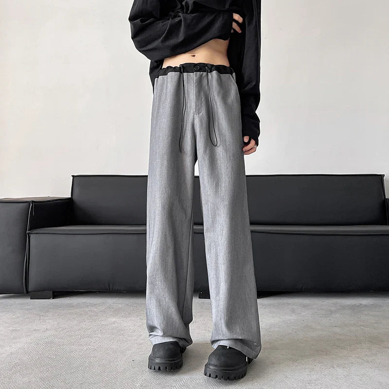 sanyamk Blue/Gray/Black Elastic Waist Suit Pants Men Fashion Society Pants Korean Loose Straight Casual Pants Mens Office Trousers