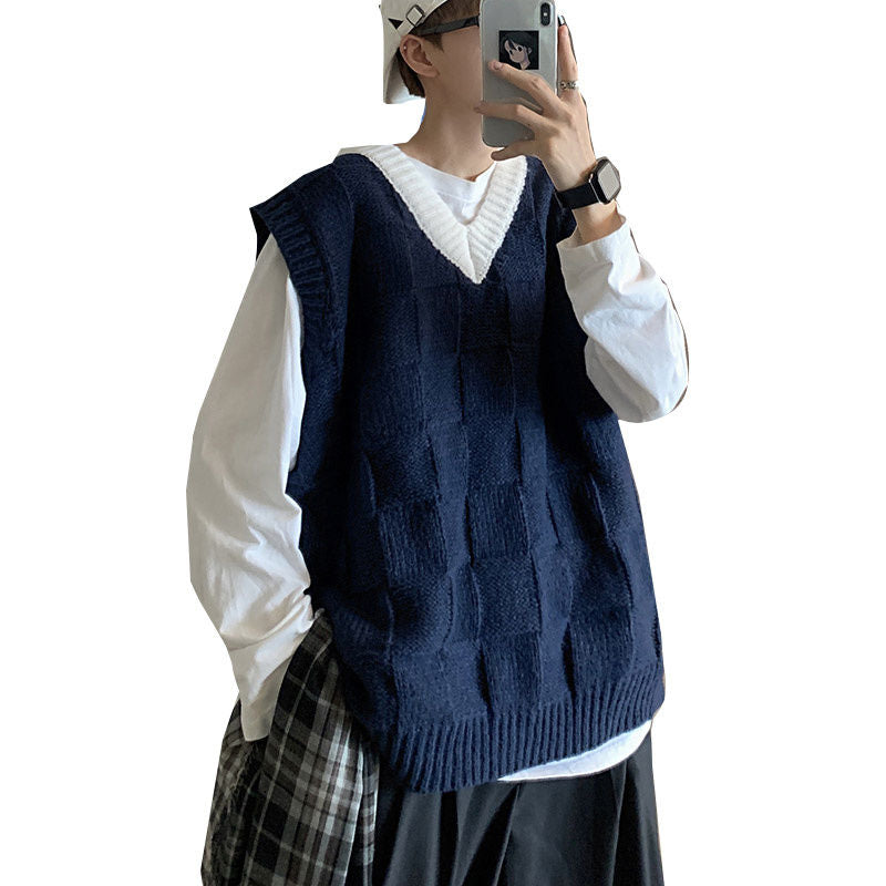 Bonsir Autumn New Men's Khaki V-Neck Knitted Vest Fashion Casual Classic Style Chic Sleeveless Sweater Vest Male Clothing W433