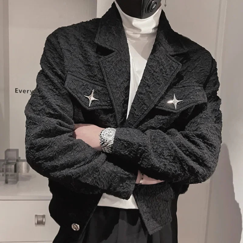 BONSIR - High Quality Spring Large Lapel Jacket Casual Jacquard Coat Business Men Jackets Costume Homme Vintage Jacket