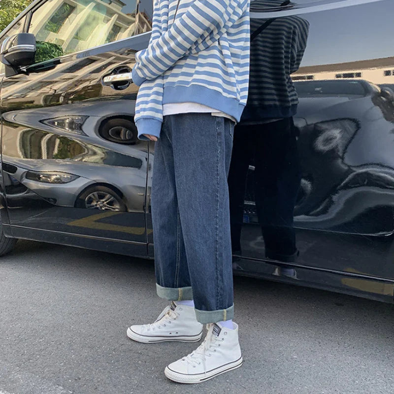 BONSIR - Streetwear Baggy Jeans New Spring Summer Men Korean Fashion Loose Straight Wide Leg Pants Male Clothing Light blue
