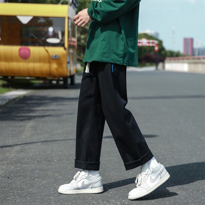 Bonsir High Street American Men's Cargo Pants Fashion Solid Color Straight-leg Male Hip Hop Casual Trousers Streetwear