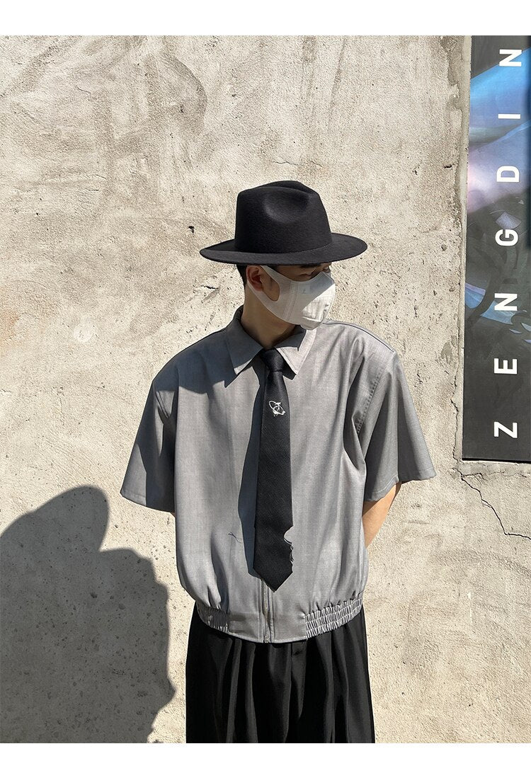 sanyamk Loose Short Sleeve Shirt Men Japan Korean Fashion Streetwear Casual Zipper Short Style Shirts and Blouses Male Vintage Shirts