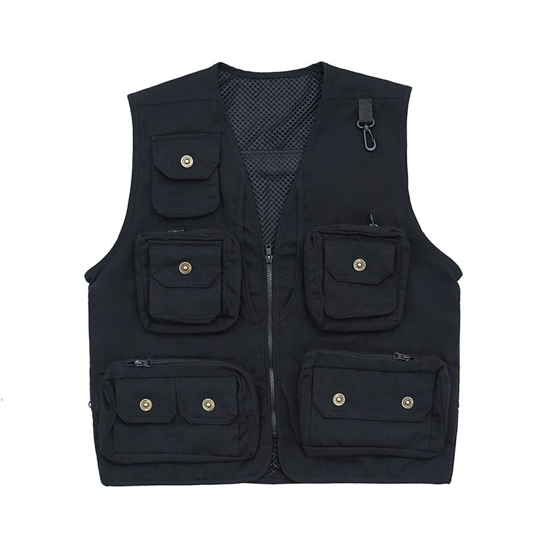 Bonsir High Street Multi-pockets Sleeveless Zipper Jackets for Male and Female Retro V Neck Oversized Autumn Tank Tops Loose Vest