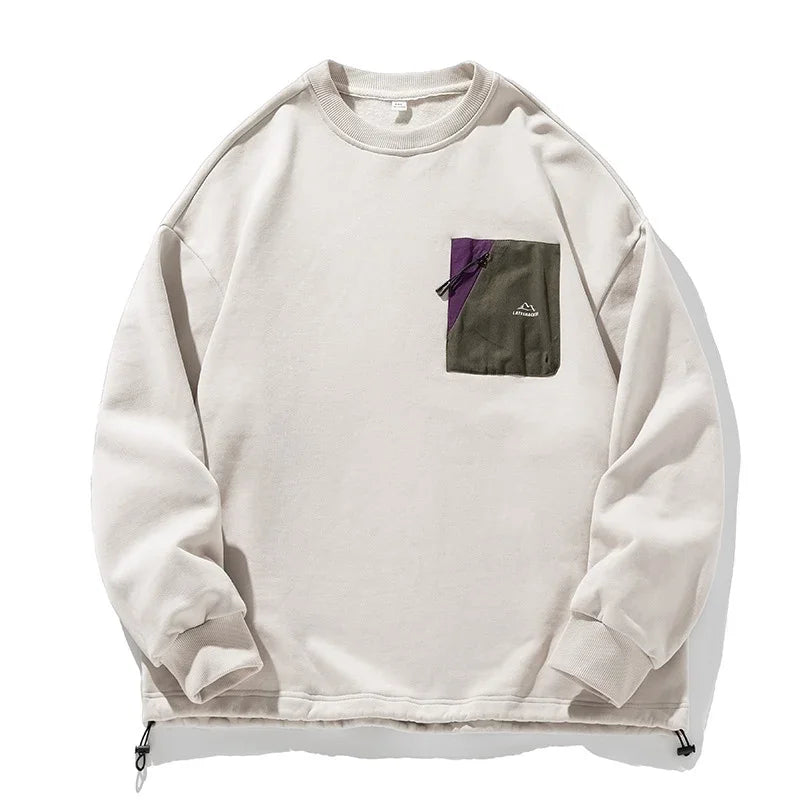 sanyamk - Hem Drawstring Black Sweatshirts Man 2024 Autumn Winter New O Neck Zipper Fashion Baggy Men Pullover Casual Couple Tops