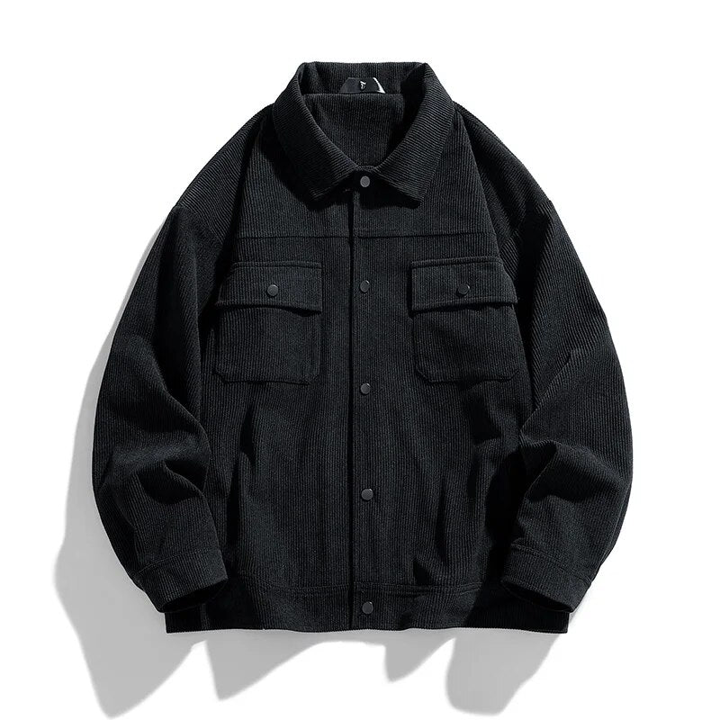 sanyamk Autumn Corduroy Bomber Jacket Men Vintage Baggy Coat Fashion Korean Streetwear Button Outerwear Clothing Tops Male Plus Size