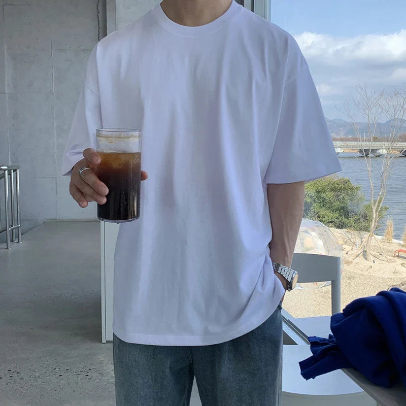 sanyamk - Summer Men T-shirts Round Neck Short Sleeve Tops Casual Solid Color Simple Male Pullover Solid Color Tees New Chic 9C6468