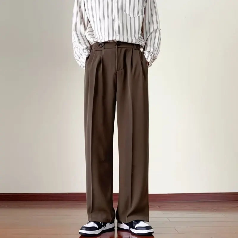 sanyamk Brown Black Suit Pants Men Fashion Social Mens Dress Pants Korean Loose Straight Wide Leg Pants Mens Office Formal Trousers