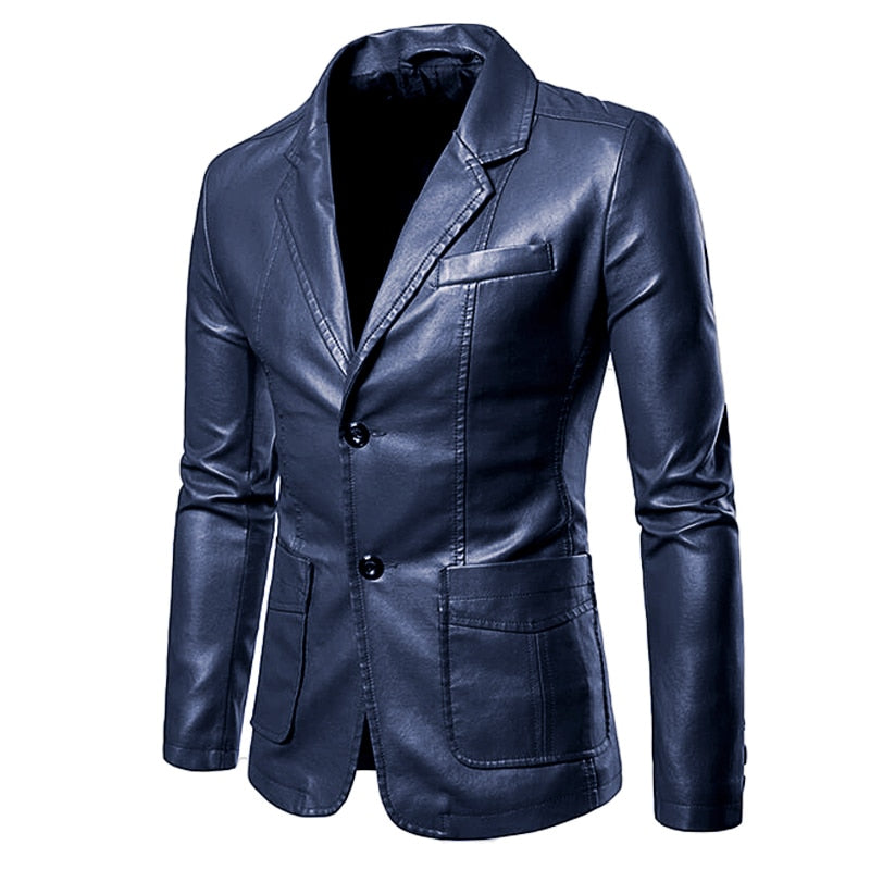 Spring Autumn Fashion New Men's Lapel Leather Dress Suit Coat / Male Business Casual Pu Blazers Jacket