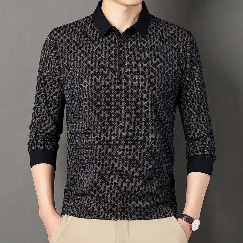 sanyamk - Autumn and Winter New Simplicity Versatile Commuter Men's Clothing Splice Button Polo Long Sleeve Solid Color POLO Shirt