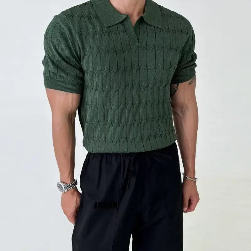 sanyamk - High-end Korean Knitted Polo Shirt Men Short Sleeve Trendy T-shirts for Men Summer Japanese Slim Fit Lapel Golf Wear 2024 Top