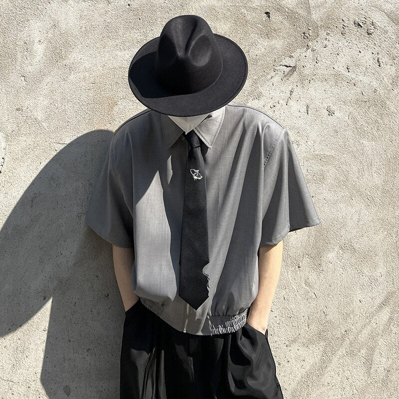 sanyamk Loose Short Sleeve Shirt Men Japan Korean Fashion Streetwear Casual Zipper Short Style Shirts and Blouses Male Vintage Shirts
