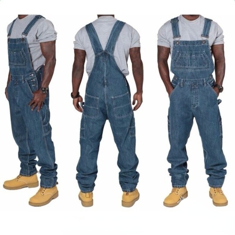 sanyamk Fashion Men Jeans New Suspenders Casual Multi-pocket Jeans Loose Pants Men Clothing Plus Size Overalls Trend Denim Pants